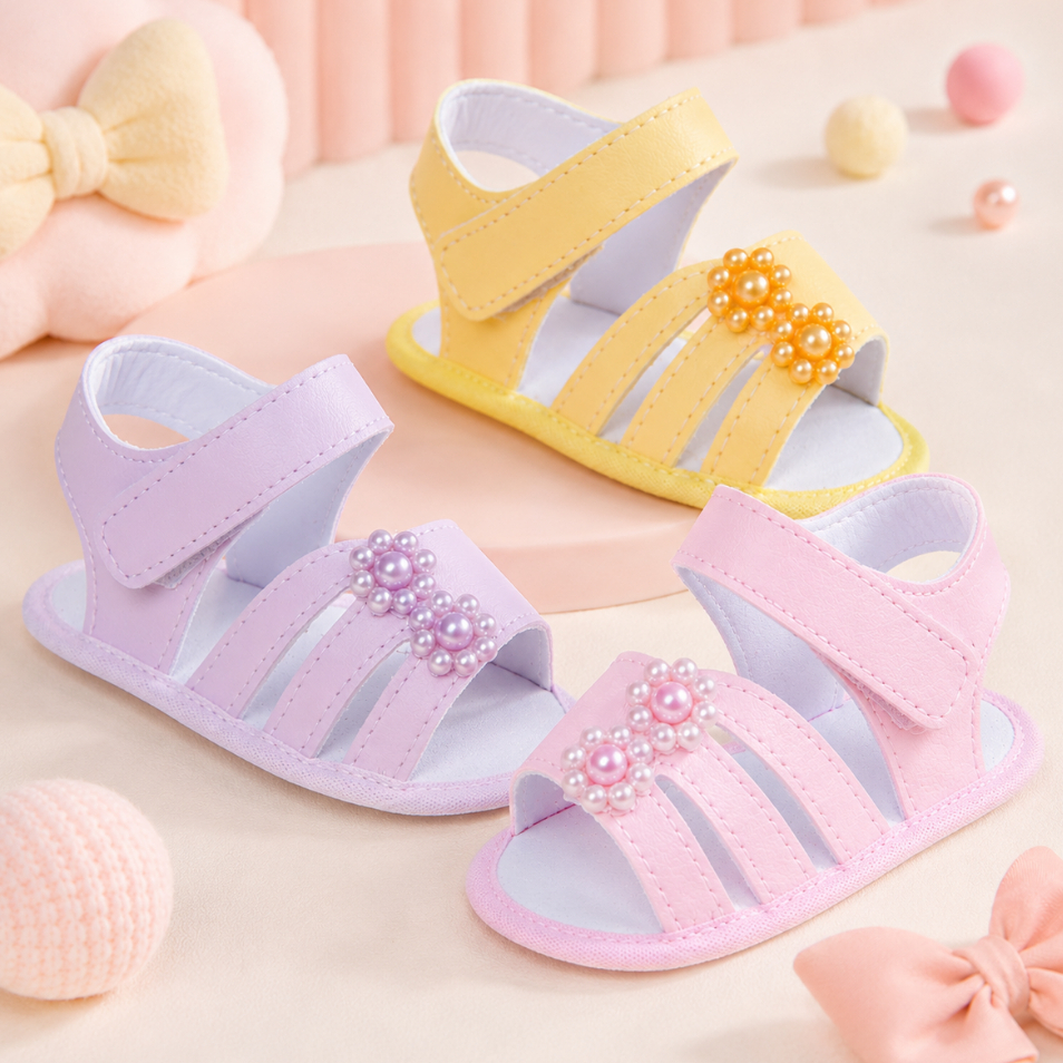 Sandália Infantil Menina Bebe Flor Pérola Confortável Leve Fofo Antiderrapante Dia Dia Promoção