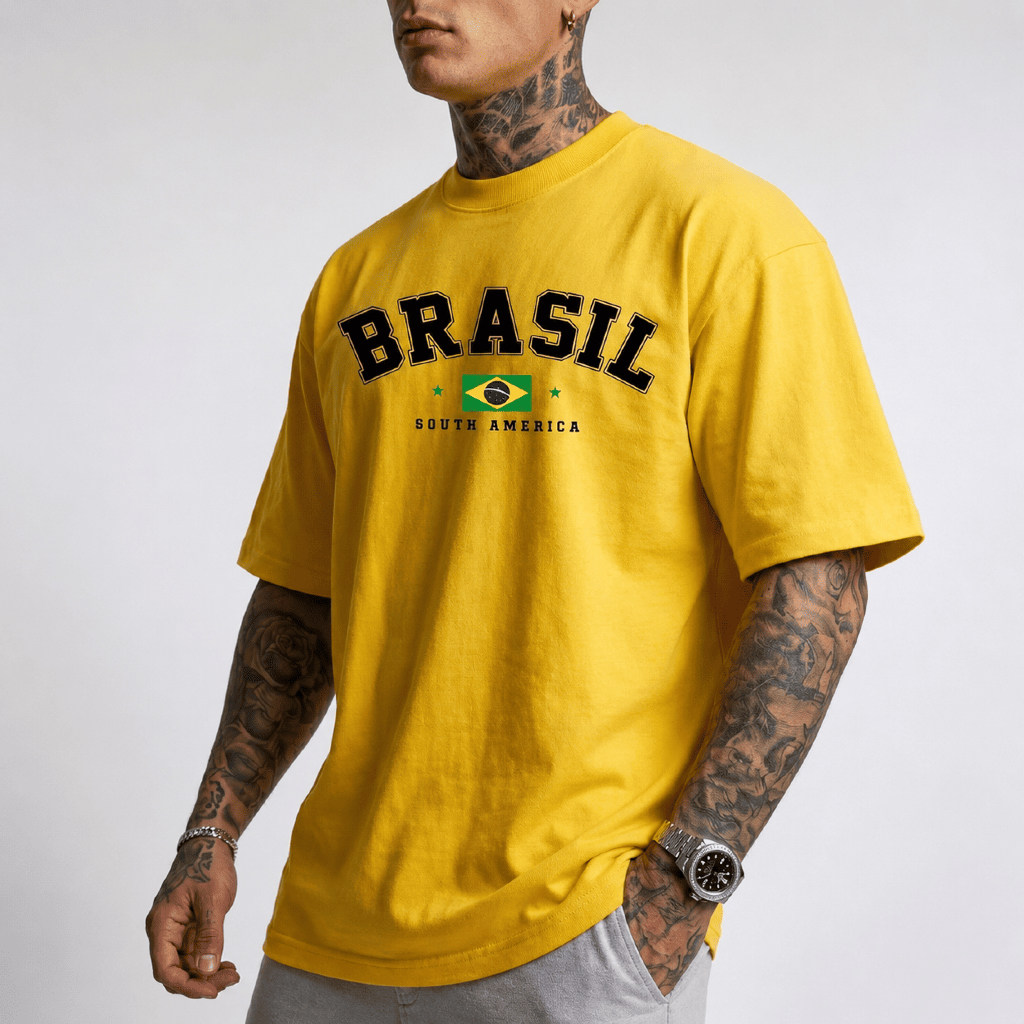 Camiseta Masculina do Brasil Clássica Verão Manga Curta Estampa Verão Camisa do Brasil Futebol REF87