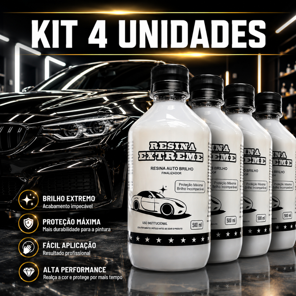 Kit 4 uni Resina Automotiva 500ml Vitrificação e Brilho Intenso