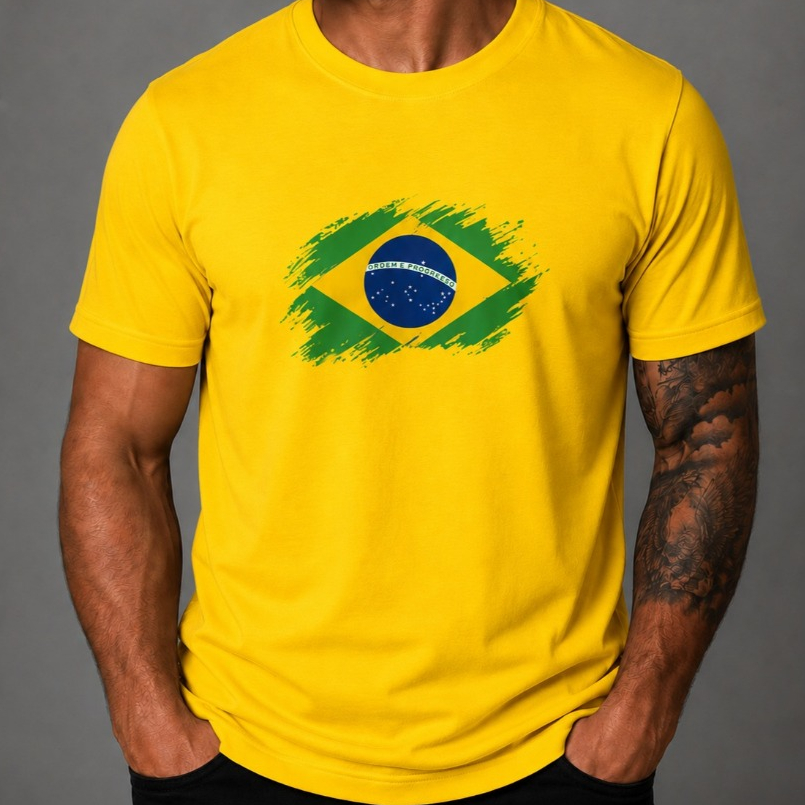 CAMISETA BRASIL BANDEIRA TORCEDOR COPA DO MUNDO SELEÇÃO BRASILEIRA - 100% ALGODÃO PREMIUM 30.1