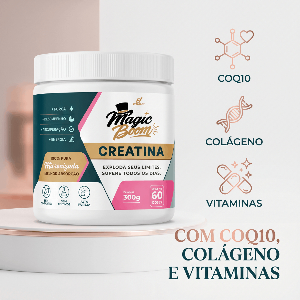 Creatina Magic Boom 300g - 100% Pura Micronizada + CoQ10 e Colágeno - BUMBUM NA NUCA