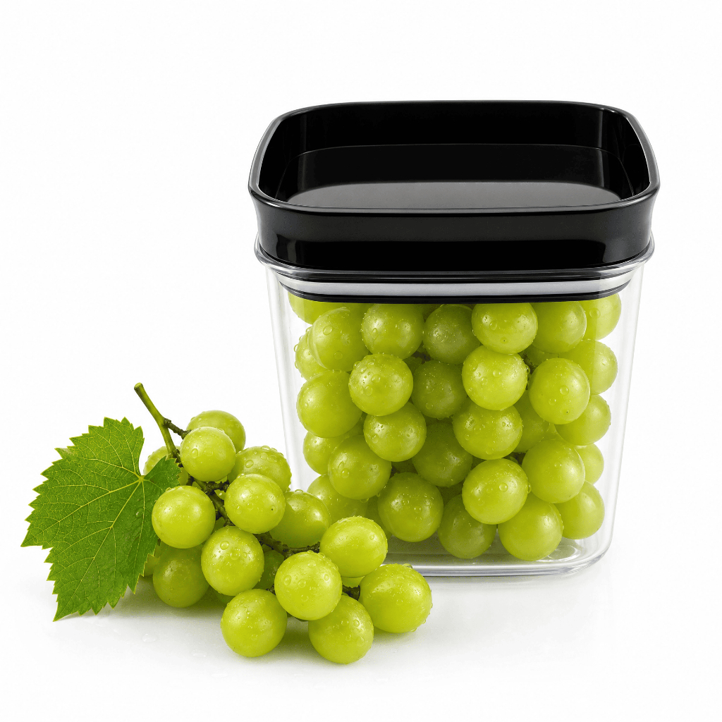 Pote Hermético 800ml Acrílico Tampa Preta Organizador Geladeira Para Uvas E Frutas Vedação Total