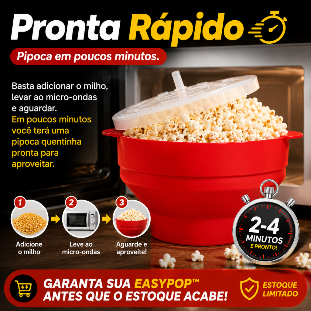 Pipoqueira Silicone Para Microondas Dobrável Sem Óleo Pipoca Fácil EasyPop
