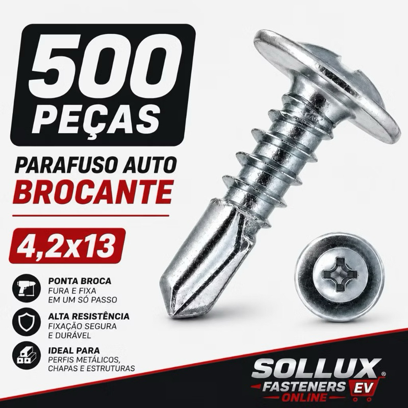 Parafuso Auto Brocante 4,2x13 Flangeado Philips Para Chapa Metal Galvanizado Kit  100 200 500Peças