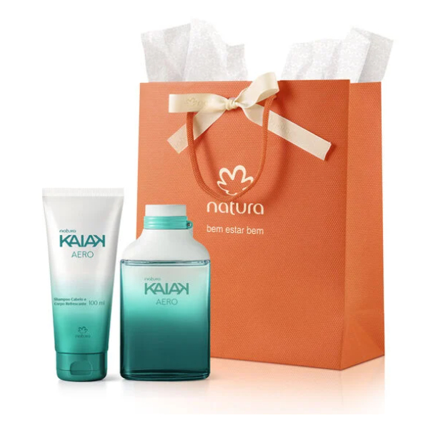 Kit Presente Perfume Desodorante Colônia Shampoo Kaiak Aero Masculino Natura Original