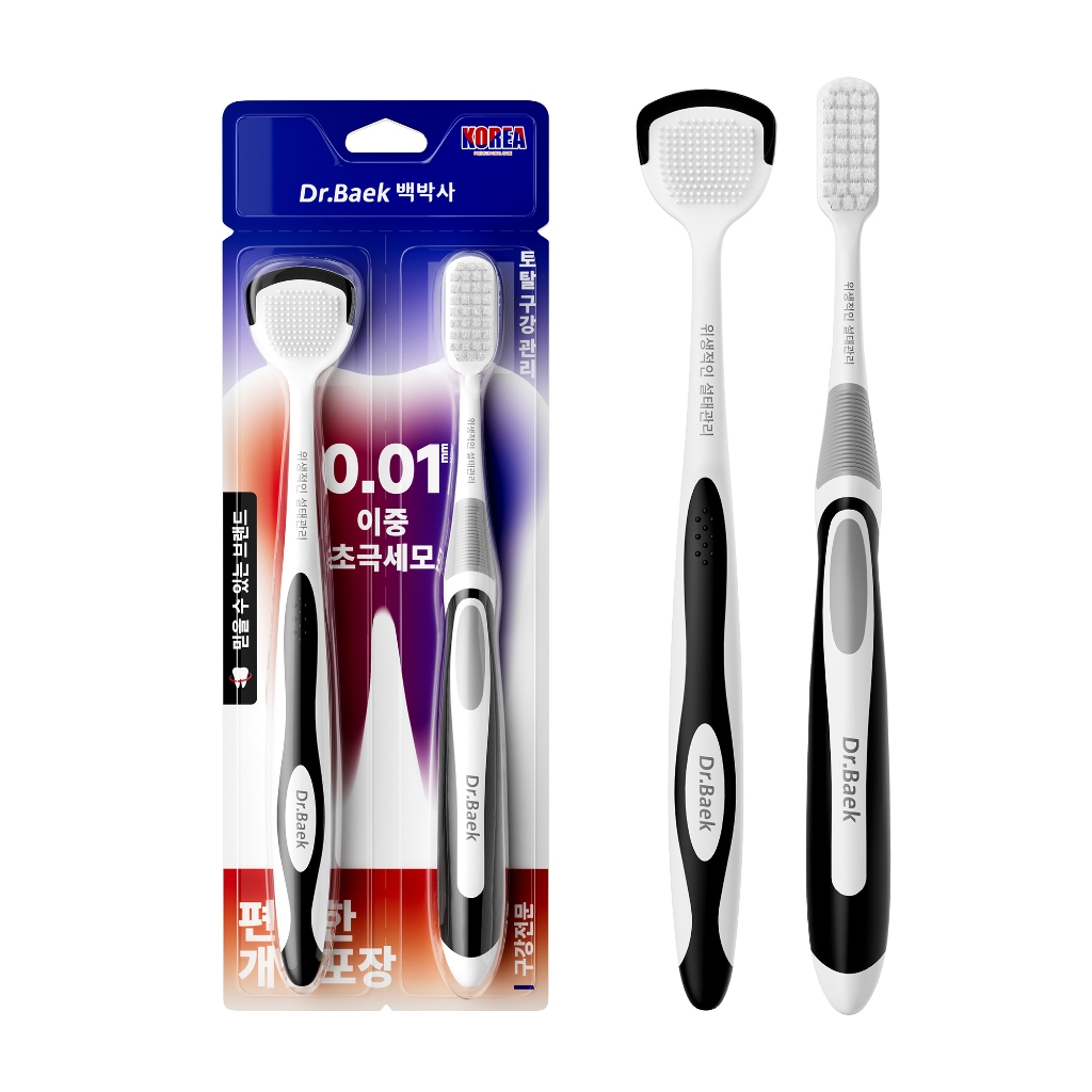 Kit de Cuidado Bucal Dr.Baek Coreia Escova Dental + Raspador Língua Cerdas 0,01mm Silicone Tipo C