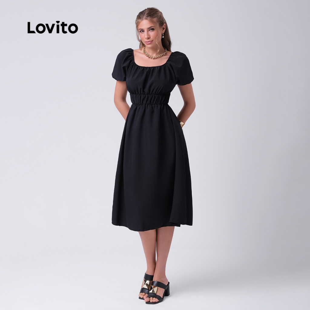 Lovito Vestido Midi Feminino Manga Bufante DRB137BRL166