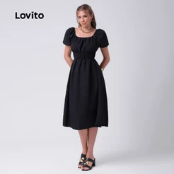 Lovito Vestido Midi Feminino Manga Bufante DRB137BRL166