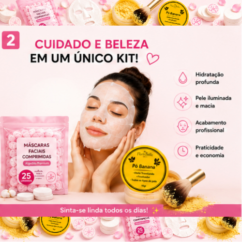 KIT Rosto Lindo Com 1/2/3 PÓ BANANA + 25/50/75MÁSCARAS FACIAIS COMPRIMIDAS
