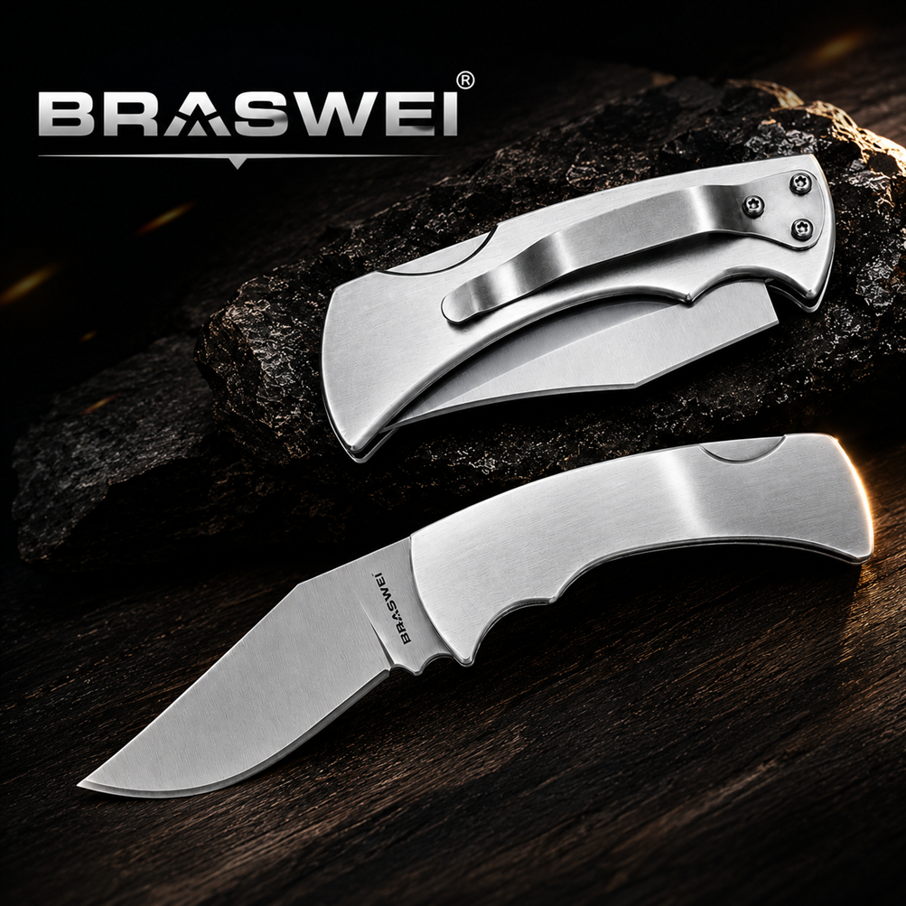 Canivete Aço Inox 18cm Dobrável Tático Camping Pesca Trilha Sobrevivência EDC Cabo Metálico Portátil Multiuso