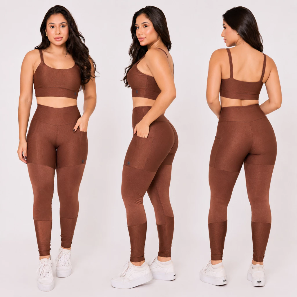 Conjunto Top e Calça Fitness Tecido Canelado Moda Fitness Feminina
