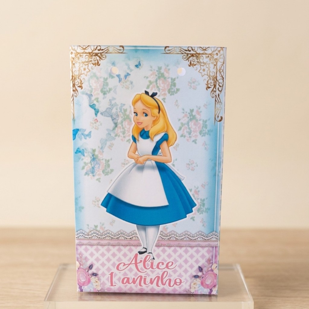 SACOLINHA / BOLSINHA ALICE NO PAIS DAS MARAVILHAS PERSONALIZADA COM NOME E IDADE
