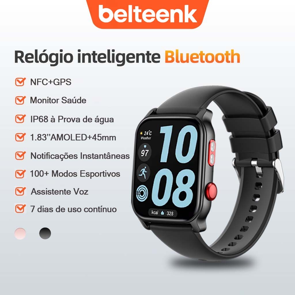 relógio smartwatch feminino masculino Belteenk Smart watch GPS/NFC Voz com AI IP68 à Prova de água movimento Saúde