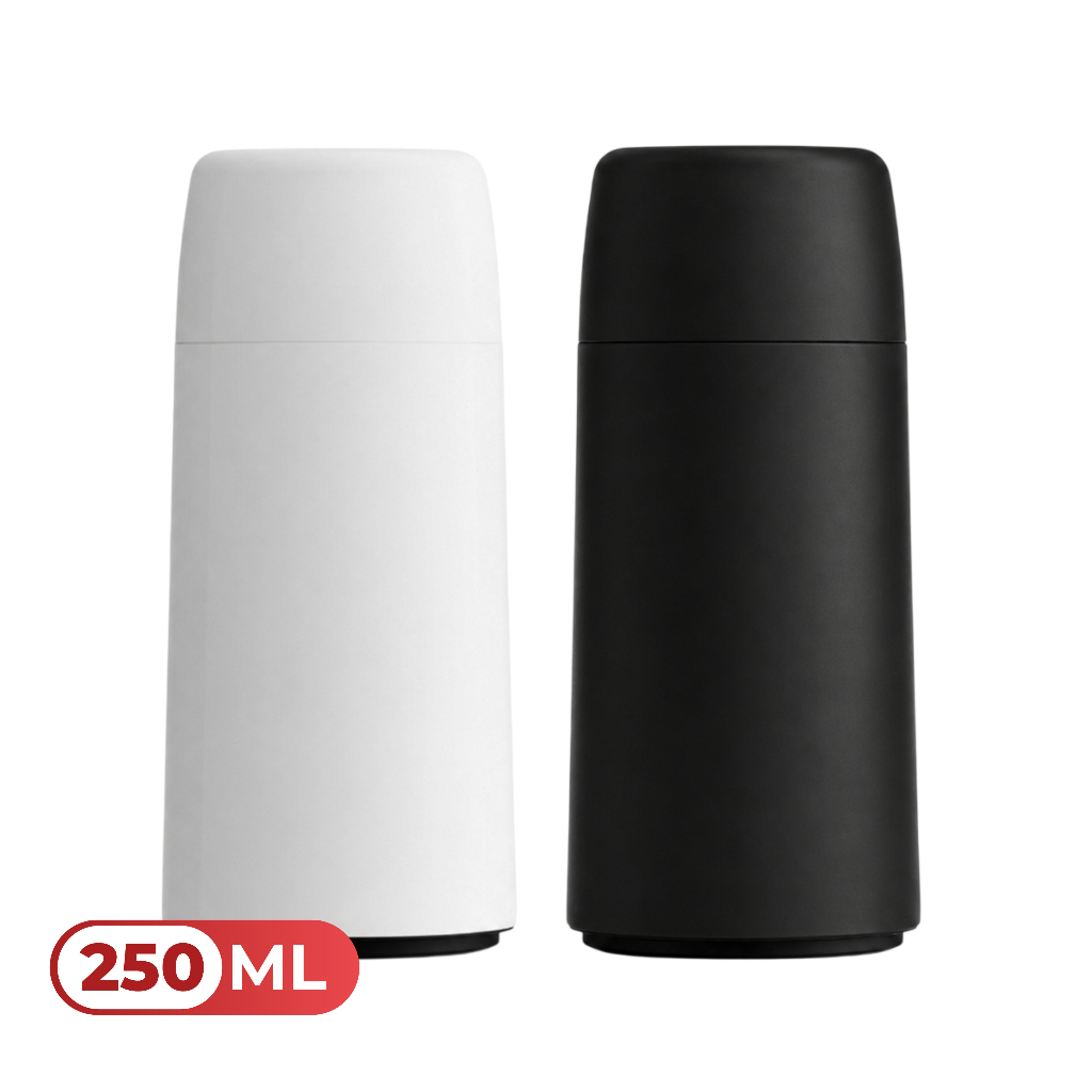 Garrafa Térmica De Água Mini 250ml Firenze Branca Preta Tampa Rosqueável Café Chá Escola Invicta