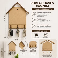 Kit 10/20 Porta Chaves Com 3 Ganchos MDF Organizacional