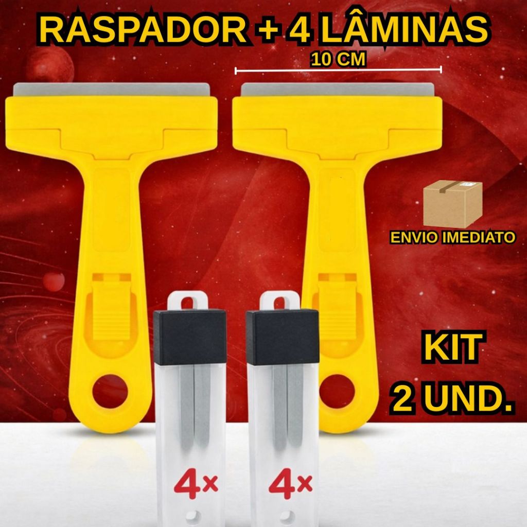 2 Raspadores Profissionais + 8 Laminas Estilete Tira Cola Adesivo Piso Azulejo Limpa Box Raspador