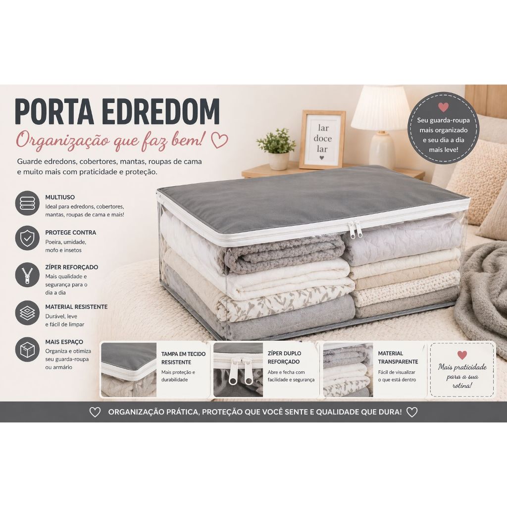 Porta Edredom  Coberta Colchas Organizador de Guarda Roupa Com Zípe Saco Closet Lençol