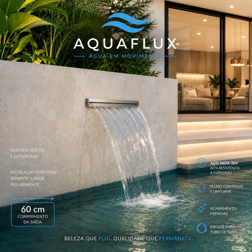 Cascata De Embutir 60Cm Parede Piscina Inox Queda Perfeita