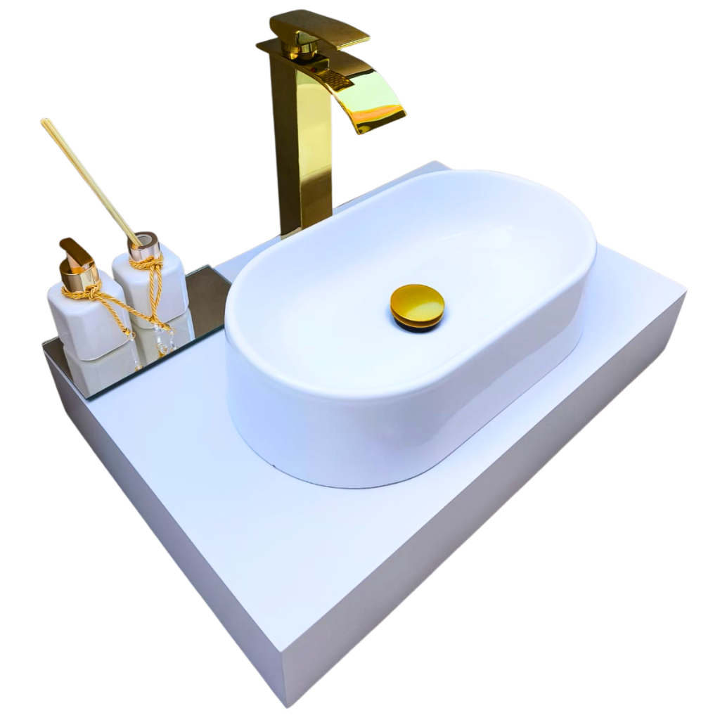 Bancada em Porcelanato Acetinado Branco para banheiro 60x40