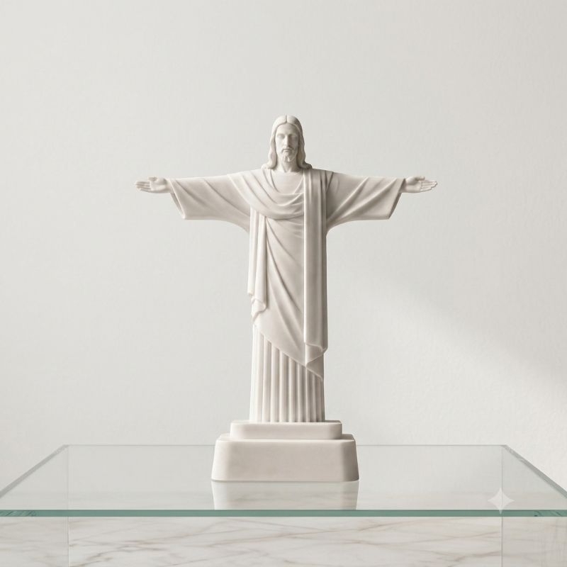 Estátua Cristo Redentor Miniatura Decoração Sala Quarto Altar Mini Escultura Cristã Religiosa Premium
