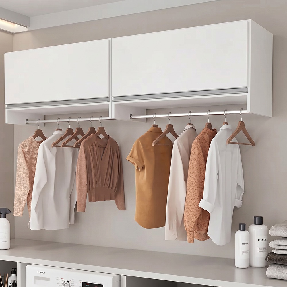 Kit 02 Armários Multiuso Aéreo Cabideiro Grécia L03 Branco - Lyam Decor