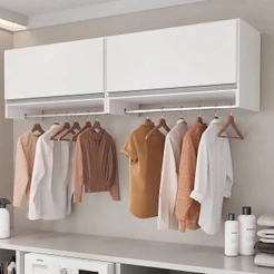 Kit 02 Armários Multiuso Aéreo Cabideiro Grécia L03 Branco - Lyam Decor