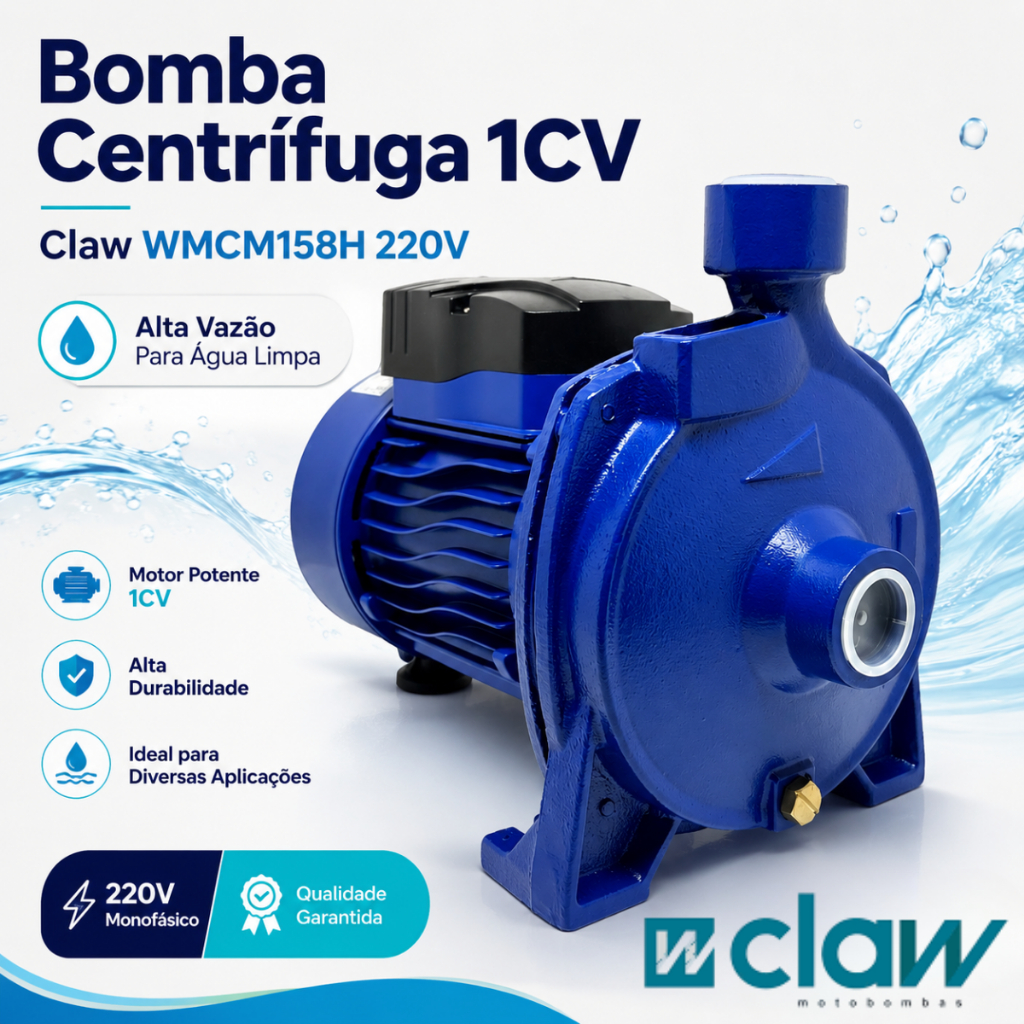 Bomba D’Água Centrífuga Claw WMCM158H 1CV 1HP 220V Alta Vazão Irrigação Reservatório E Abastecimento