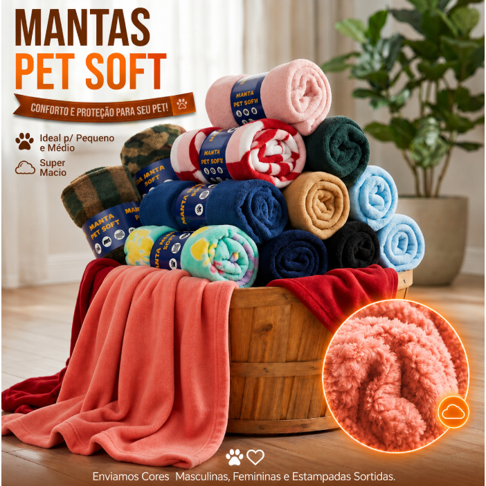 Kit 2 Mantas Pet ou Bebê Cobertor soft cores e estampas Sortidas Mantinha de conforto Absoluto 0,90 × 1,10