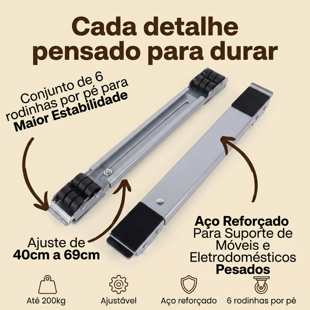 Base Carrinho Preto Com Rodinhas Para Geladeira Fogão Máquina de Lavar Movedor Ajustável 200kg — imagem 2 de 2