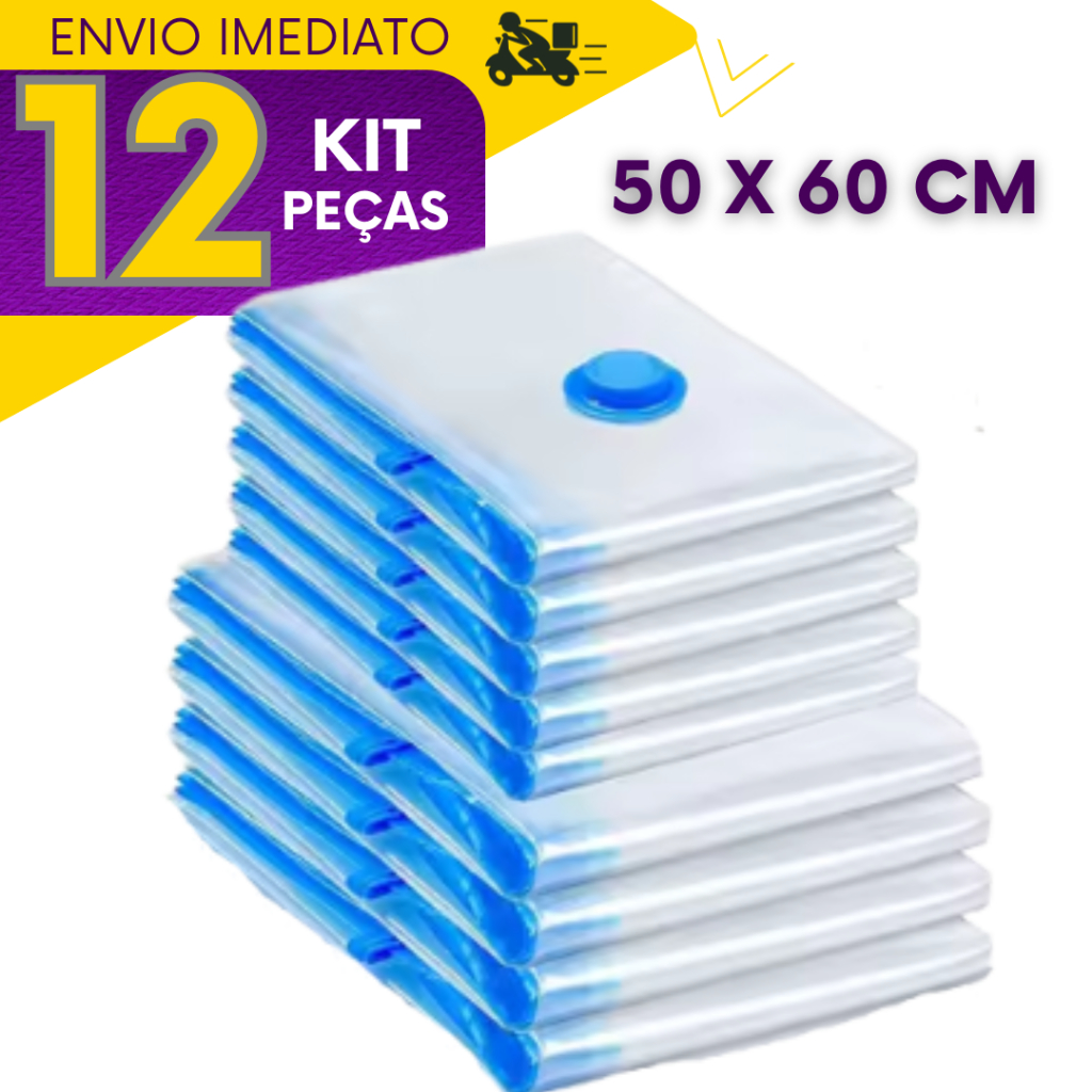 Kit 12 Saco A Vácuo 50X60 Bomba Organizador Viagem Mala Casa Guarda Roupa Cobertas Edredon Resistente
