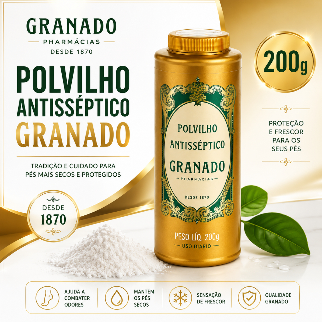 Polvilho Antisséptico Granado Tradicional 200g | Combate Odores e Excesso de Umidade | Cuidado Diário dos Pés