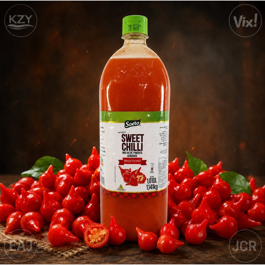 Kit Molho de Pimenta Soeto Agridoce Biquinho Sweet Chilli Grande 1 litro Churrasco Picante Pastel