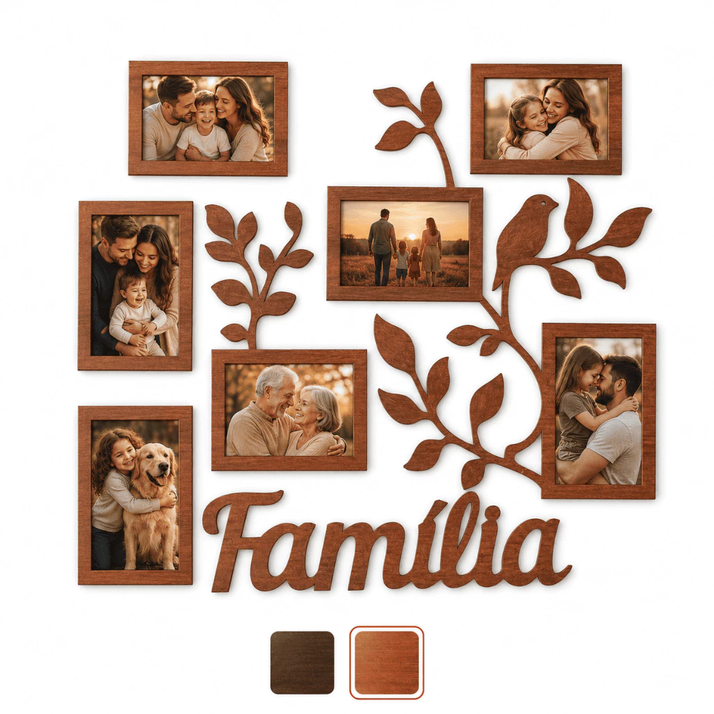 Quadro Porta Retrato Família MDF 7 Fotos Decorativo Parede