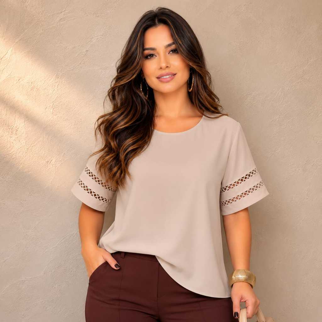 Blusa Feminina Viscolinho com Renda nas Mangas | Elegante, Confortável e Moderna Moda Evangélica