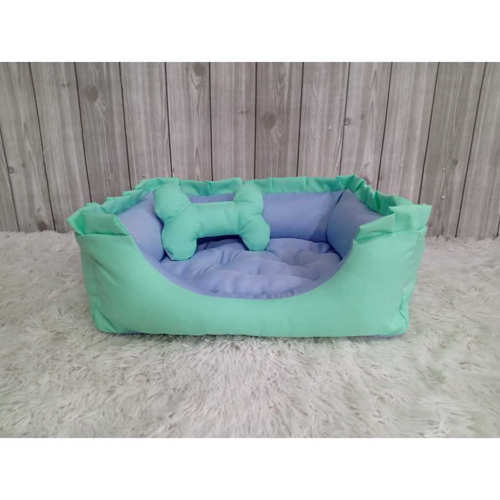 Cama De Cachorro Pet Caes E Gatos Azul Com Ziper  Lavavel Mini Almofada Ossinho Caminha Ciano Azul