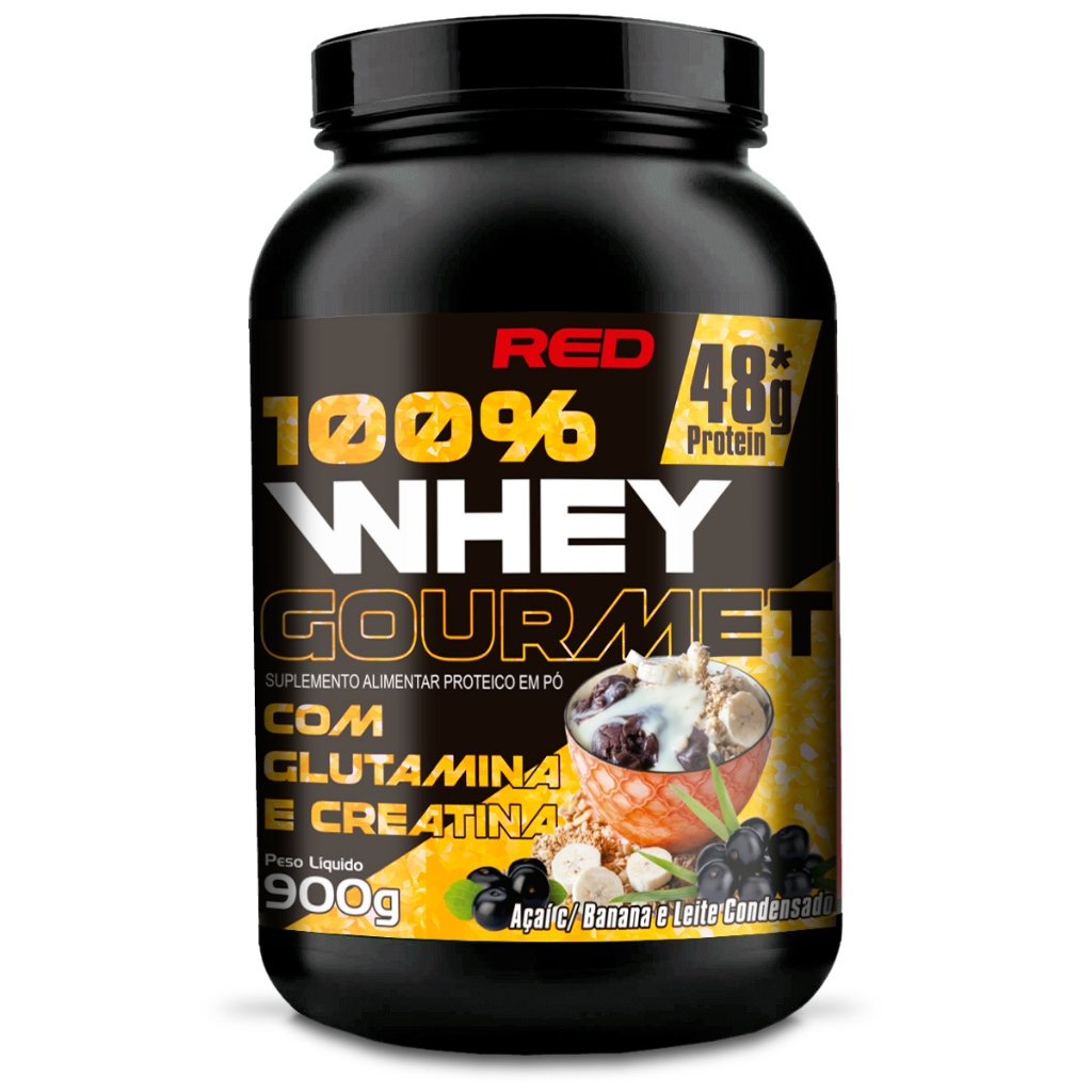 100% Whey Gourmet 900g Red Series - Whey Protein Concentrado - Com Creatina e Glutamina -  Melhor Custo Benefício!