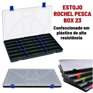 Estojo Organizador Caixa De Isca Artifical  Box 23 Preto Tampa Transparente 22 Divisórias - Rochel Pesca