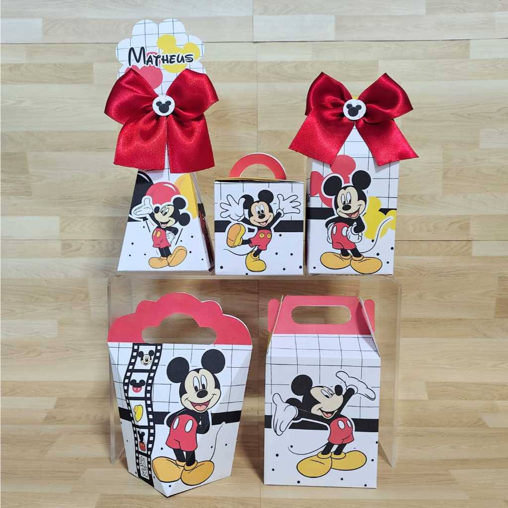 Kit Caixinhas Personalizadas PEGUE E MONTE Mickey Vermelho  Caixas para Lembrancinhas de Aniversário