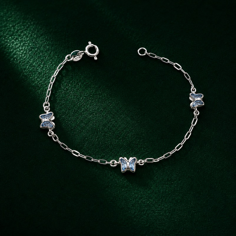Pulseira Infantil Borboleta Azul em Prata 925 Delicada