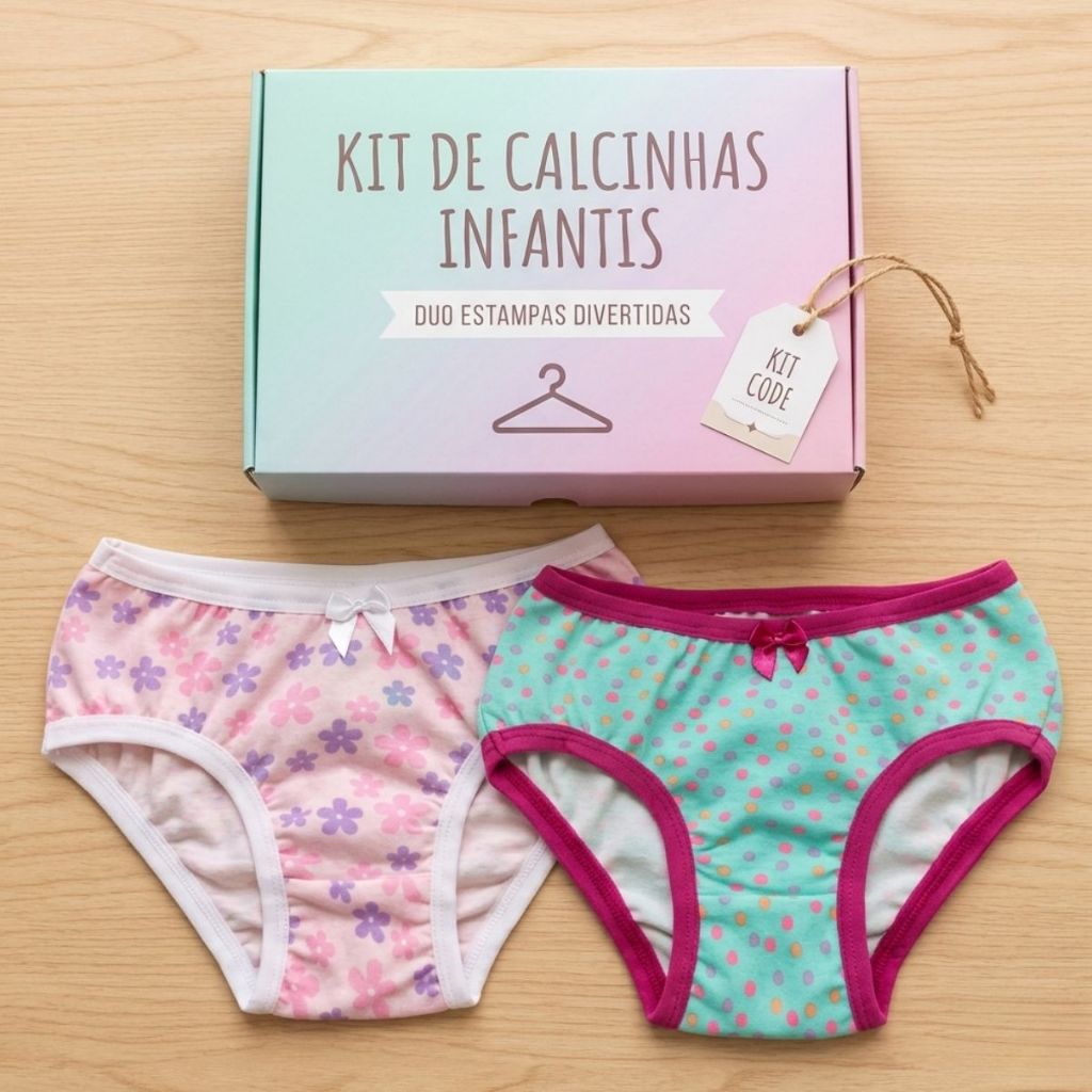 2 Peças Infantis Calcinhas Fofas Macias Para Meninas Com Estampa Infantil 100% Algodão