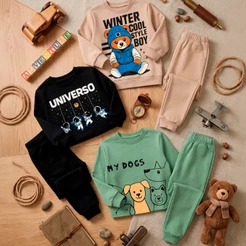 Conjunto Moletom Infantil Menino Blusa e Calça Manga Longa Roupa de Frio Inverno Kids Masculino Agasalho Estampados L08