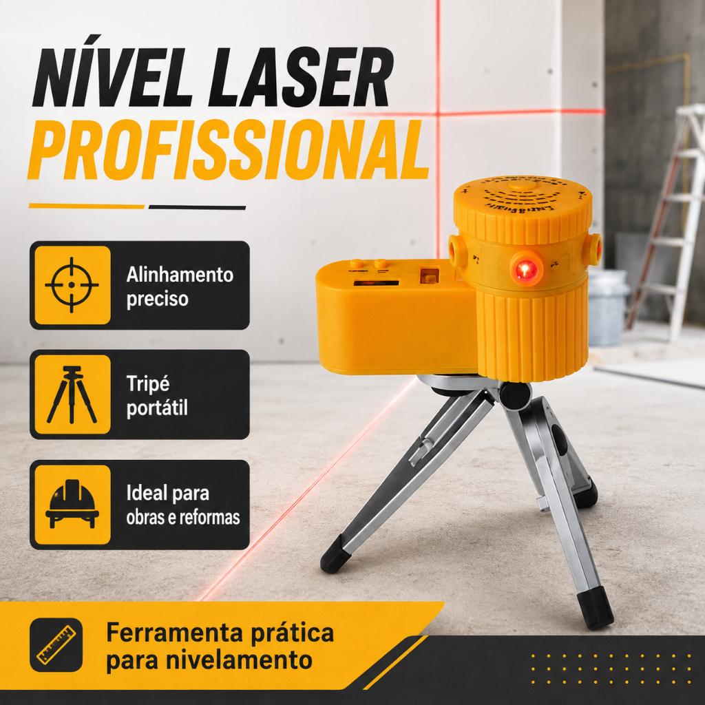 Nivel a Laser Profissional para Obra Reforma Construção Tripé Medição Alinhamento