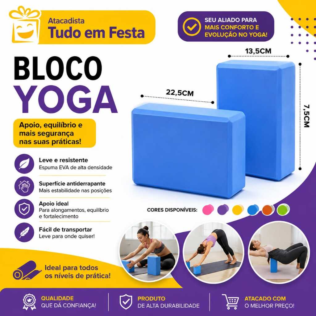 KIT 2 Blocos de Exercicio em EVA Yoga Pilates Equilíbrio Treino Funcional