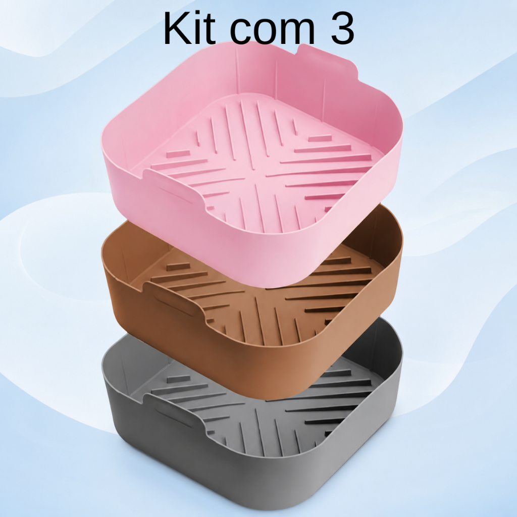 Kit 3 Formas Silicone Air Fryer Antiaderente Reutilizável