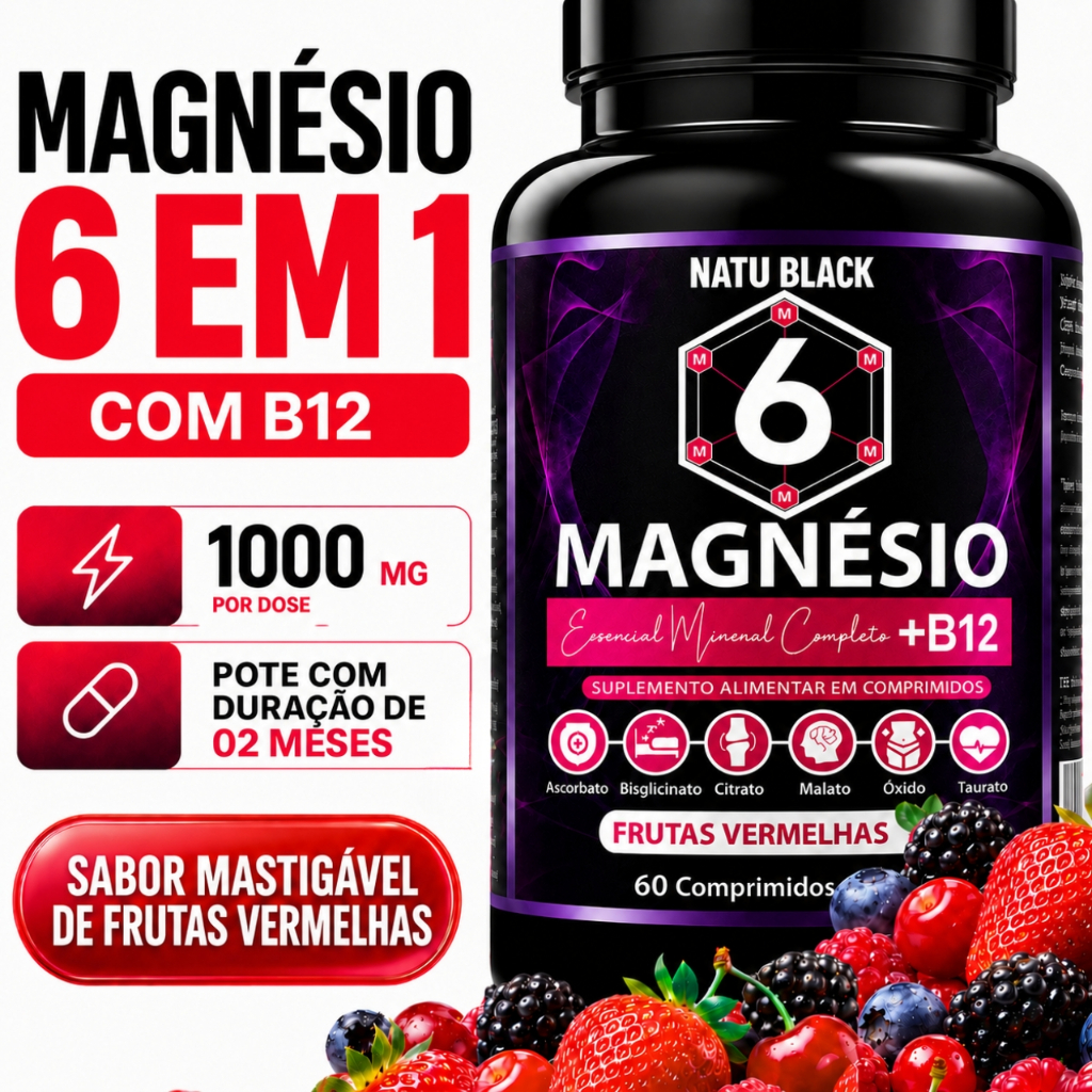 Magnésio 6 em 1 com Vitamina B12 Metilcobalamina