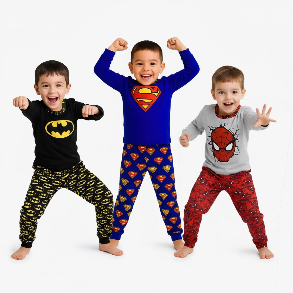 Pijama Infantil Masculino Super Heróis Conjunto Manga Longa Quentinho Meninos Crianças Personagem