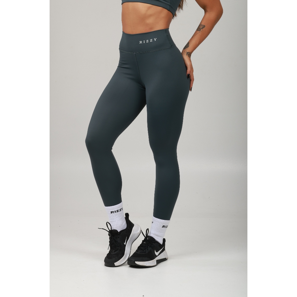 Legging Feminina Fitness Cinza Cintura Alta Zero Transparência Cós Duplo Poliamida Academia RIZZY