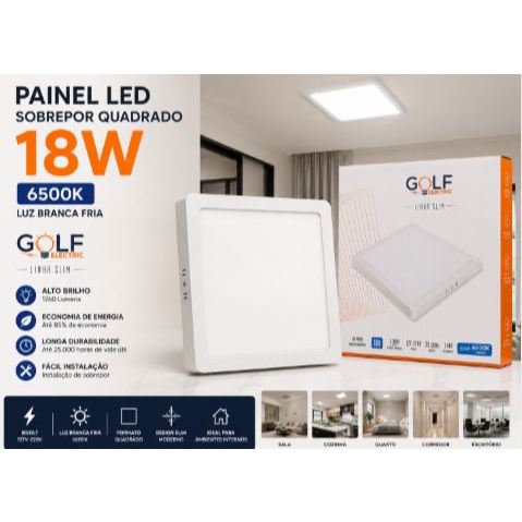 Painel Plafon LED 18W Sobrepor Quadrado Bivolt Luz Branco Frio Slim Teto