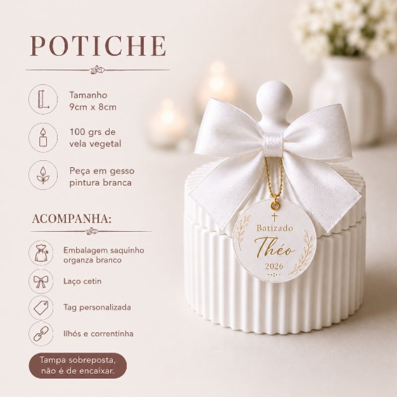kit 10 Vela Aromática Personalizada no Potiche de Gesso | Lembrancinha Batizado, Primeira Comunhão, Crisma e Casamento