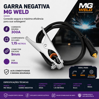Garra Negativa Jacare Maquina Inversora de Solda Corte Plasma com Engate Conector de 9mm Bitola 16mm Esab Boxer Galzer